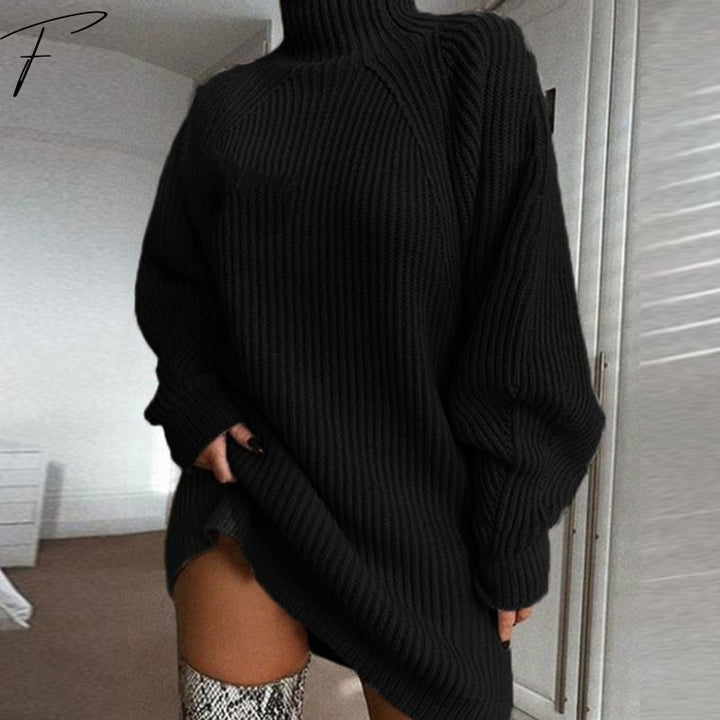 Kate Abito Maglione – Vestito in Maglia a Coste con Collo Alto e Maniche Ampie
