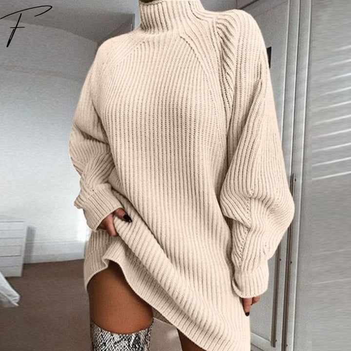 Kate Abito Maglione – Vestito in Maglia a Coste con Collo Alto e Maniche Ampie
