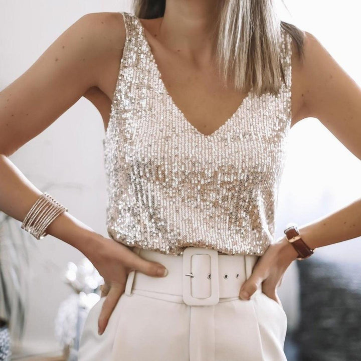 Top Con Scollo A V E Paillettes Per Donna | Senza Maniche