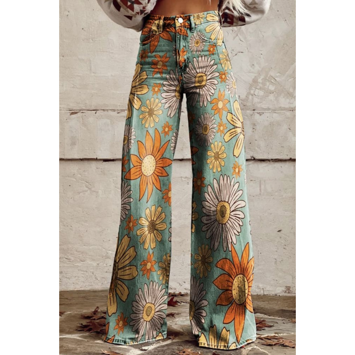 Jeans Casual A Gamba Larga Da Donna | A Fiori