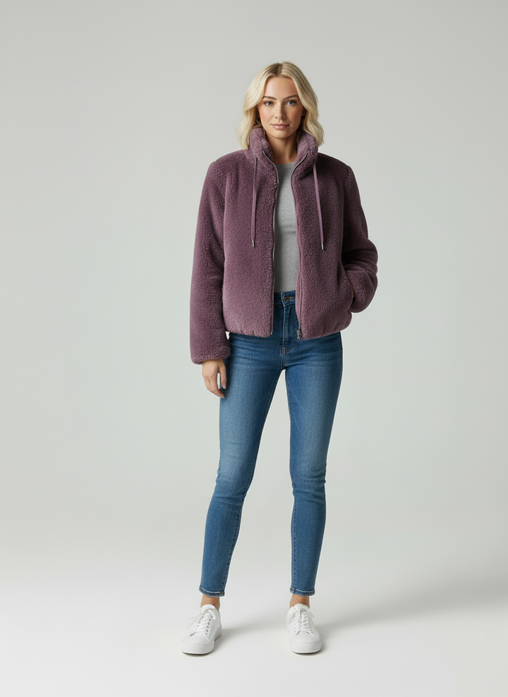 Aimee Giacca Teddy Donna – Cappotto Morbido con Collo Alto e Chiusura con Zip