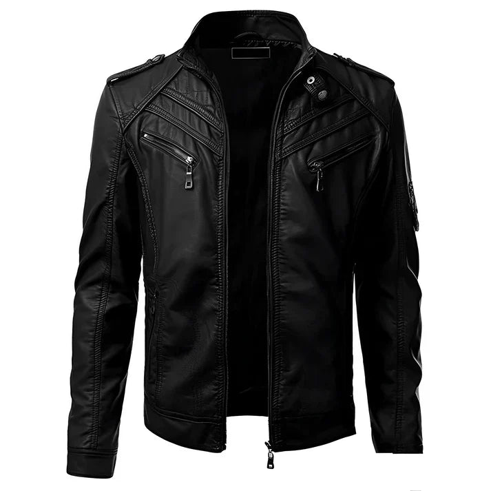 Men's Leather Biker Jacket | With Many Pockets