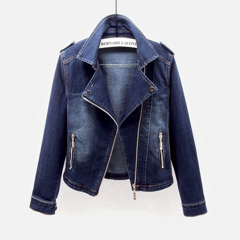 Jachetă din denim pentru femei cu mâneci lungi | Cu fermoar