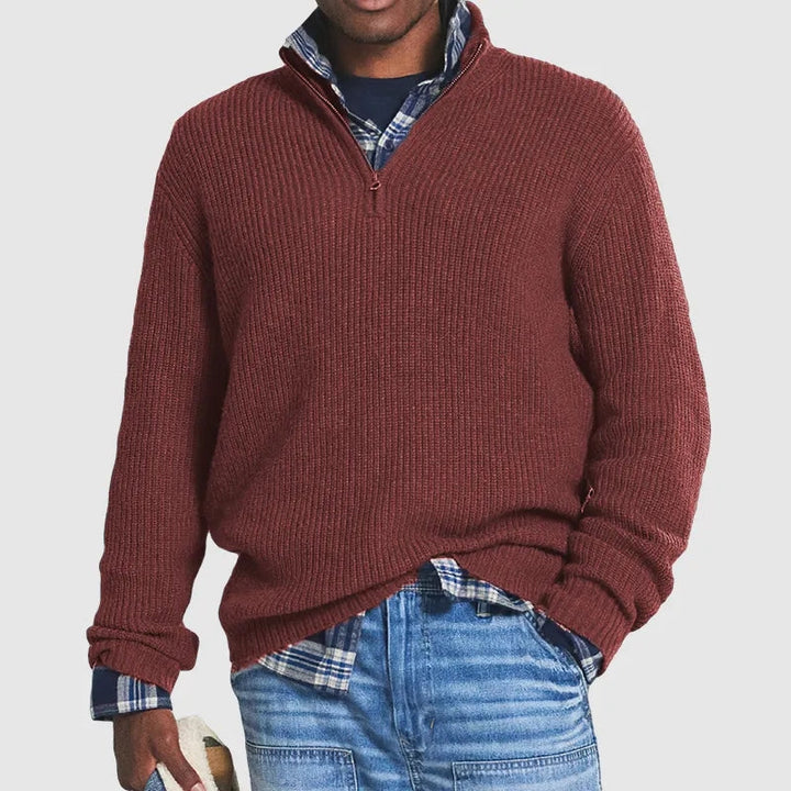 Luca Maglione in Maglia con Mezza Zip da Uomo – Pullover a Coste con Collo Alto