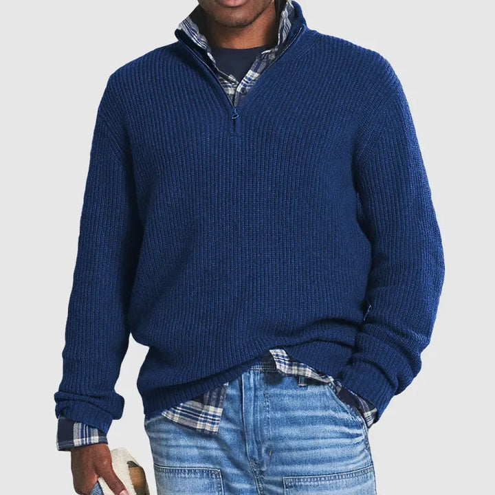 Luca Maglione in Maglia con Mezza Zip da Uomo – Pullover a Coste con Collo Alto