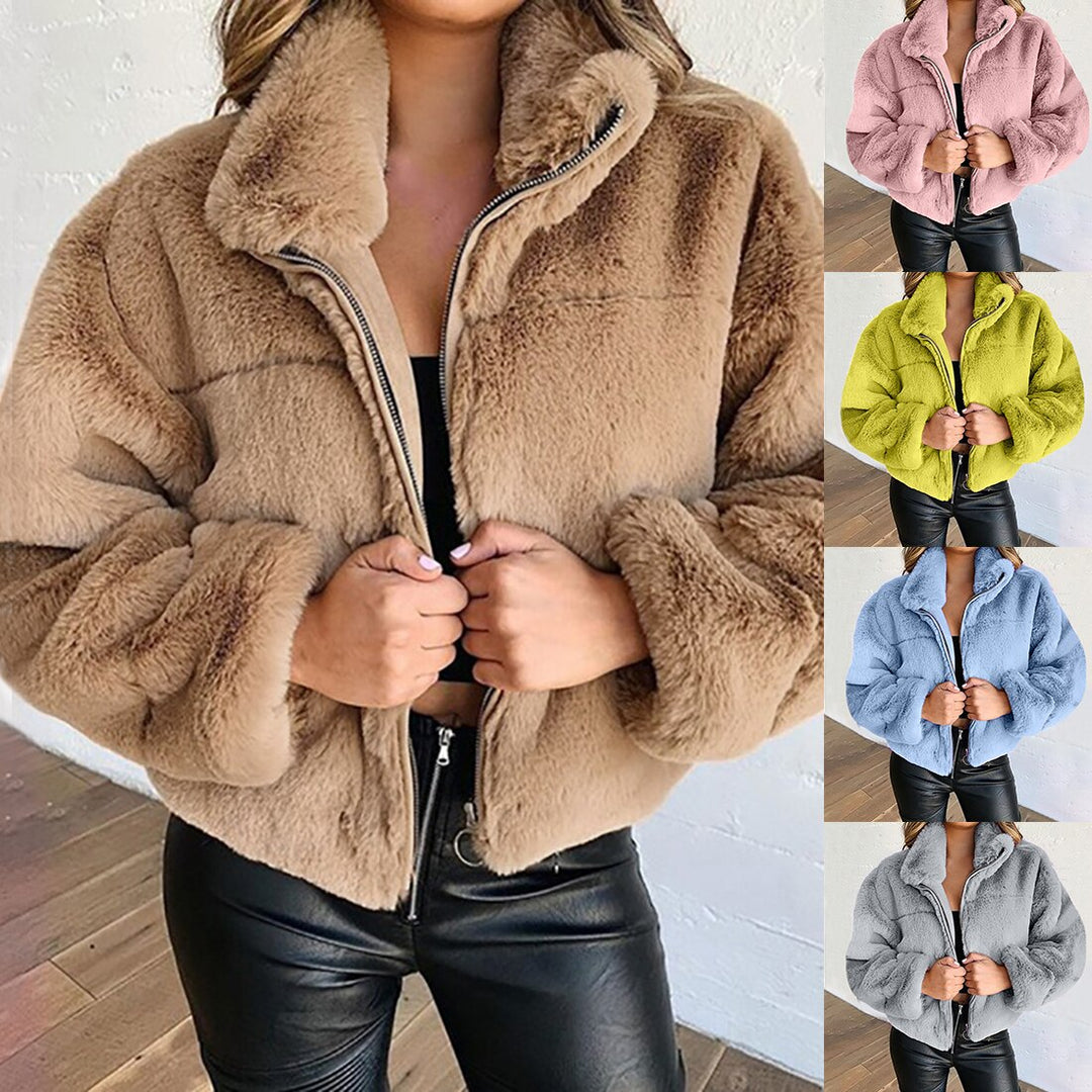 Luna Giacca Teddy Donna Corta – Faux Fur Morbido con Collo Alto e Chiusura a Zip