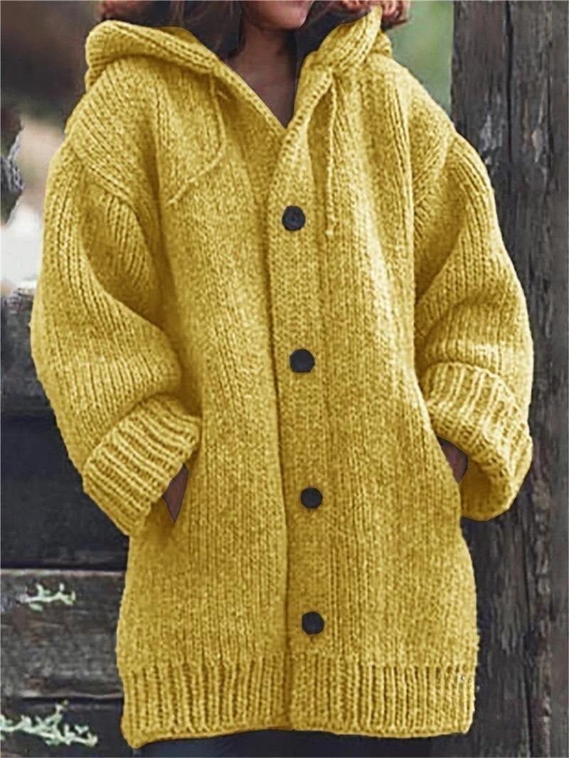 Esme Cardigan Donna Oversize – Maglione in Maglia Spessa con Cappuccio e Bottoni a Contrasto