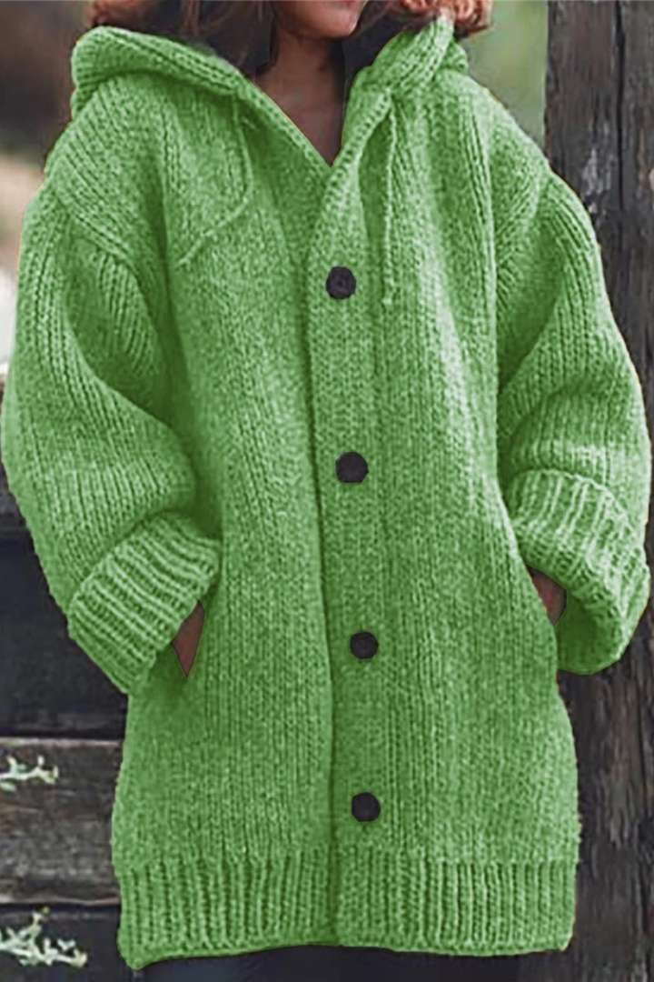 Lungo Cardigan Da Donna Con Cappuccio | Con Bottoni