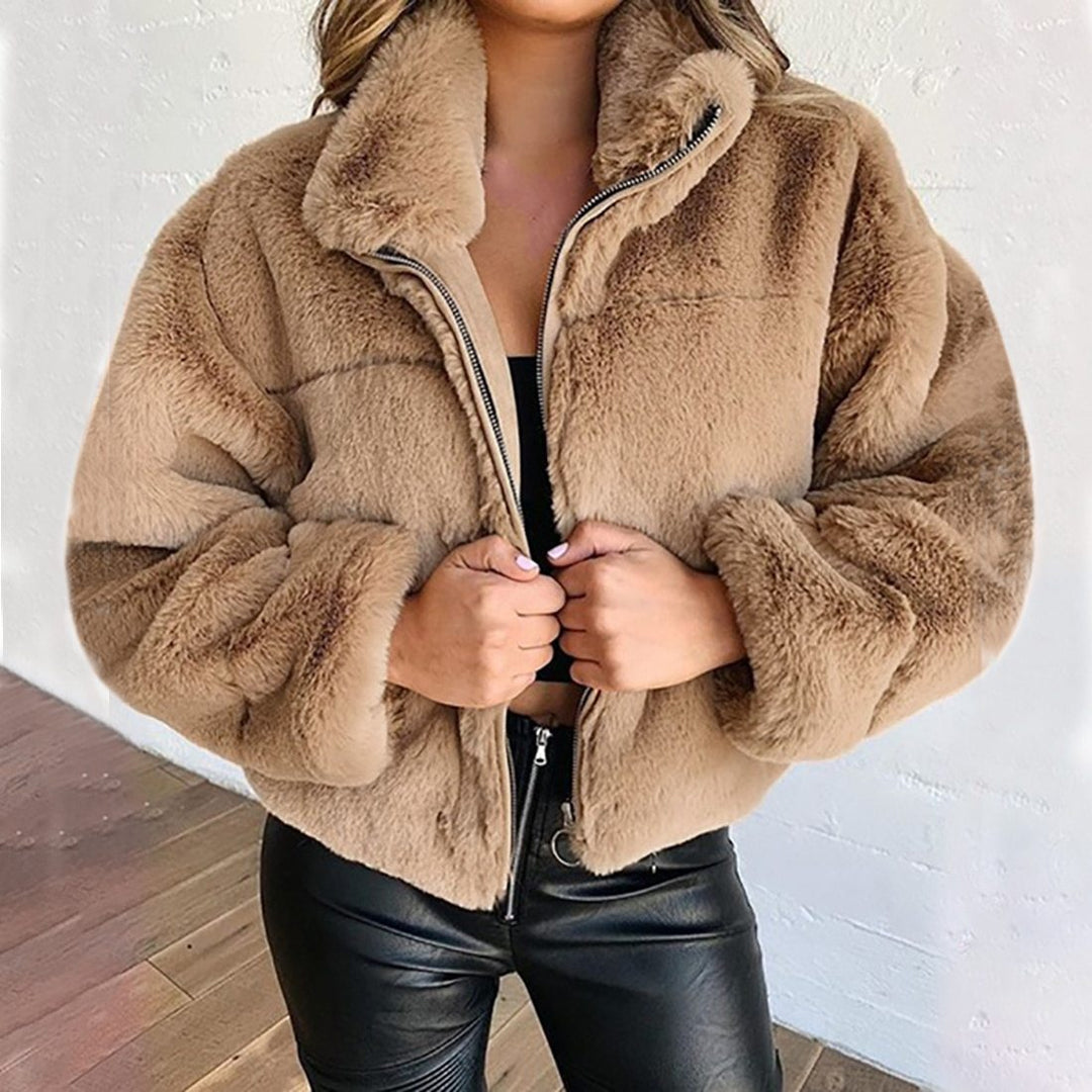 Luna Giacca Teddy Donna Corta – Faux Fur Morbido con Collo Alto e Chiusura a Zip