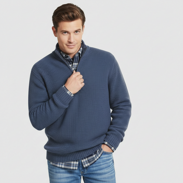 Luca Maglione in Maglia con Mezza Zip da Uomo – Pullover a Coste con Collo Alto