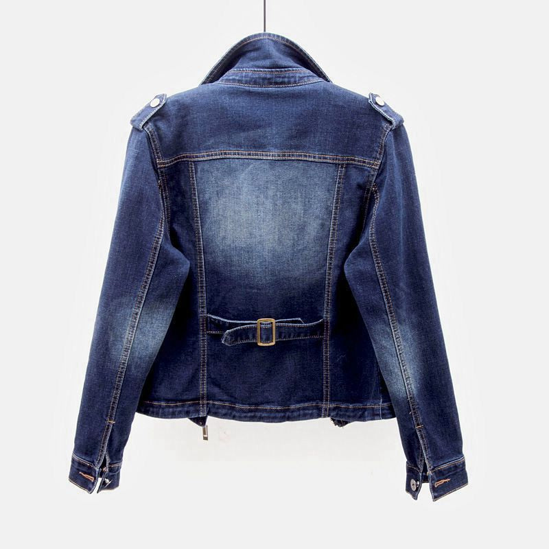 Jachetă din denim pentru femei cu mâneci lungi | Cu fermoar