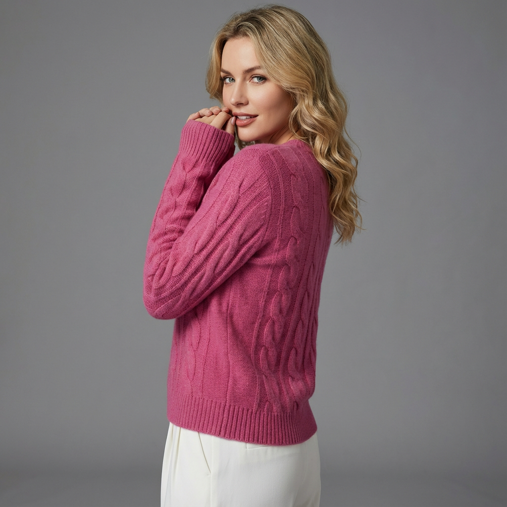 Sofia Maglione a Trecce da Donna – Maglia Oversize in Misto Lana con Motivo Classico