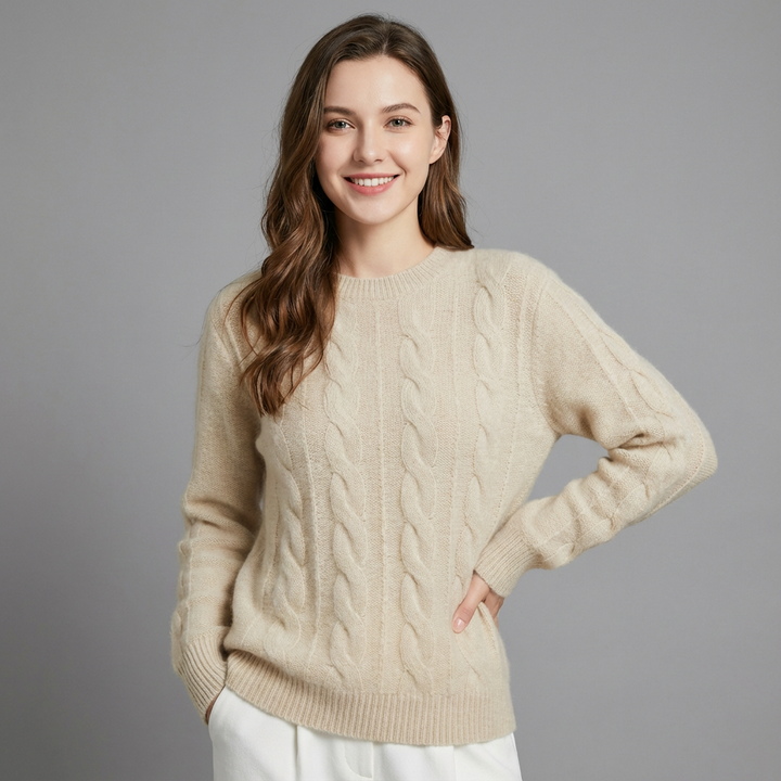 Sofia Maglione a Trecce da Donna – Maglia Oversize in Misto Lana con Motivo Classico