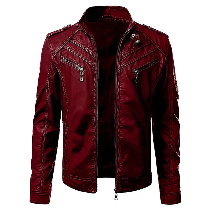 Men's Leather Biker Jacket | With Many Pockets