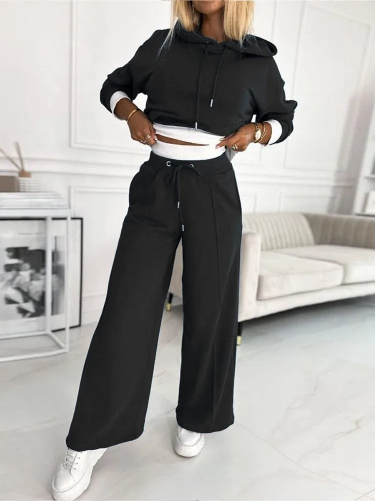 Set Top E Pantaloni A Gamba Larga Per Donna | Con Cappuccio