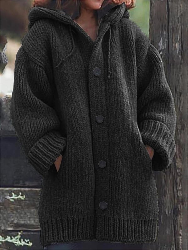 Lungo Cardigan Da Donna Con Cappuccio | Con Bottoni