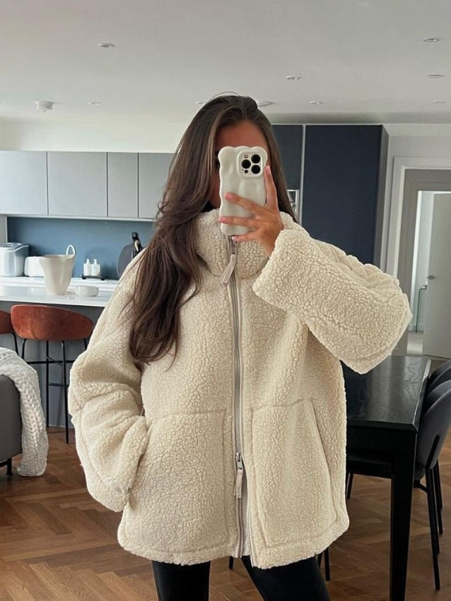 Maya Giacca Teddy Donna – Jacket Morbido e Caldo con Zip, Tasche e Vestibilità Confortevole