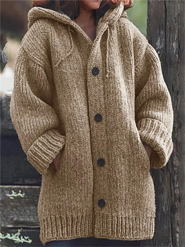 Lungo Cardigan Da Donna Con Cappuccio | Con Bottoni