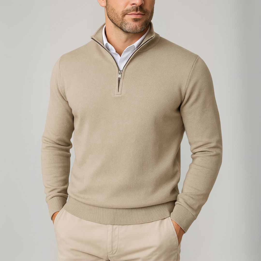 Reymond Maglione Uomo Quarter-Zip in Cotone – Slim Fit Traspirante & Stile Moderno
