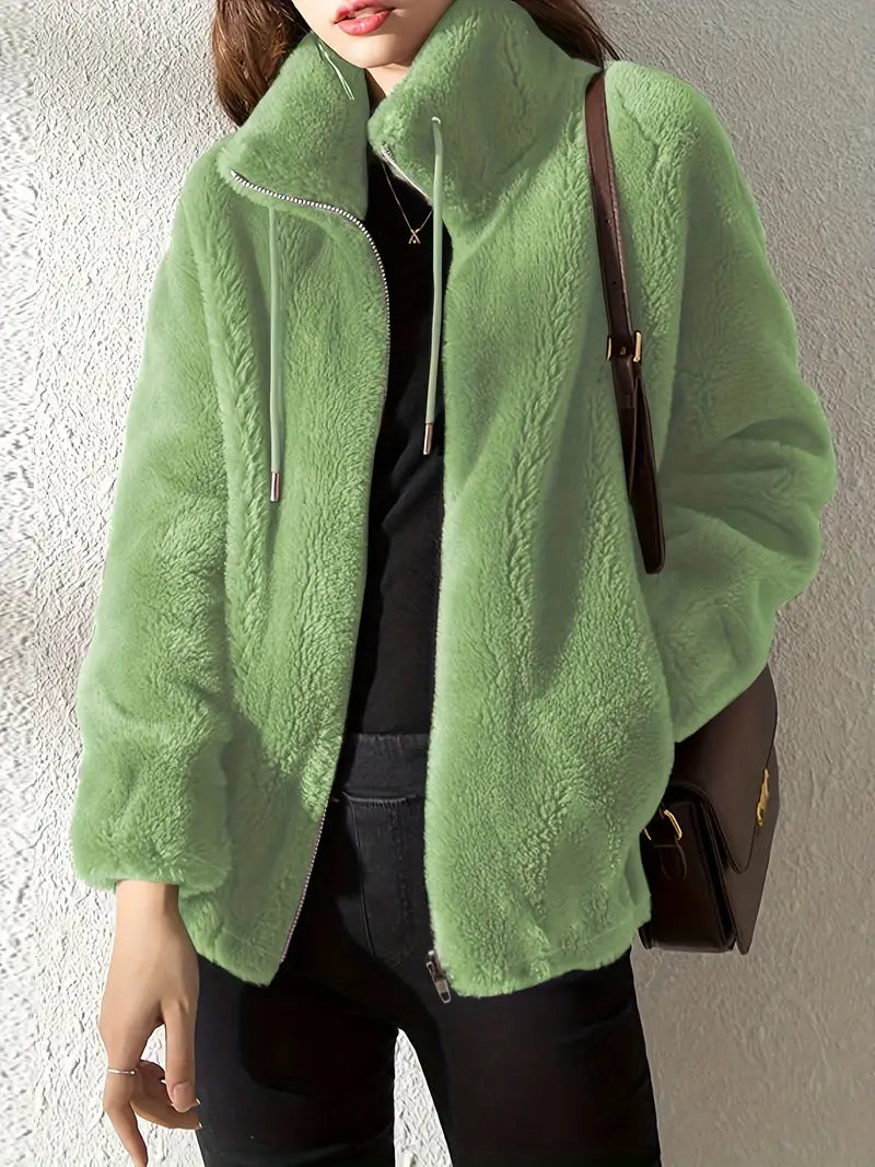 Aimee Giacca Teddy Donna – Cappotto Morbido con Collo Alto e Chiusura con Zip