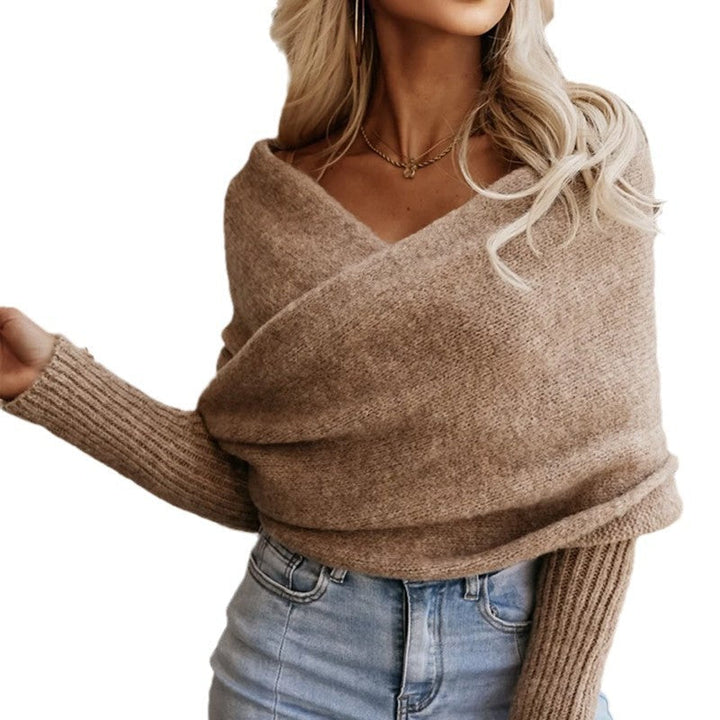 Hazel Maglione Donna Off-Shoulder – Pullover Avvolgente Morbido con Maniche a Coste Eleganti