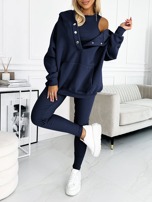 Miles Set Loungewear Donna – Tuta Due Pezzi in Cotone con Hoodie e Leggings Aderenti