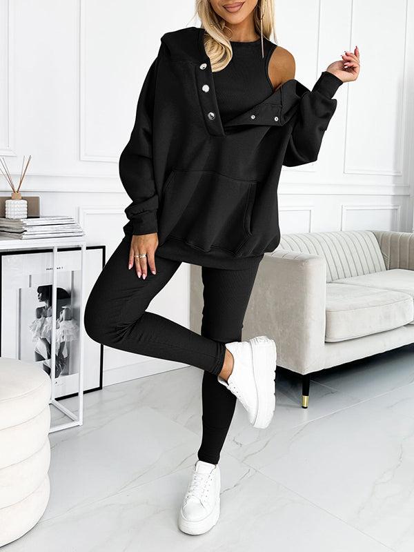 Miles Set Loungewear Donna – Tuta Due Pezzi in Cotone con Hoodie e Leggings Aderenti