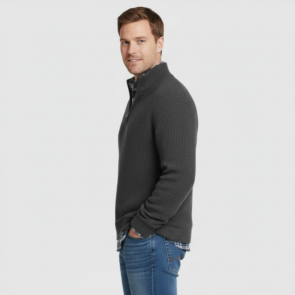 Luca Maglione in Maglia con Mezza Zip da Uomo – Pullover a Coste con Collo Alto