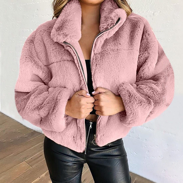 Luna Giacca Teddy Donna Corta – Faux Fur Morbido con Collo Alto e Chiusura a Zip