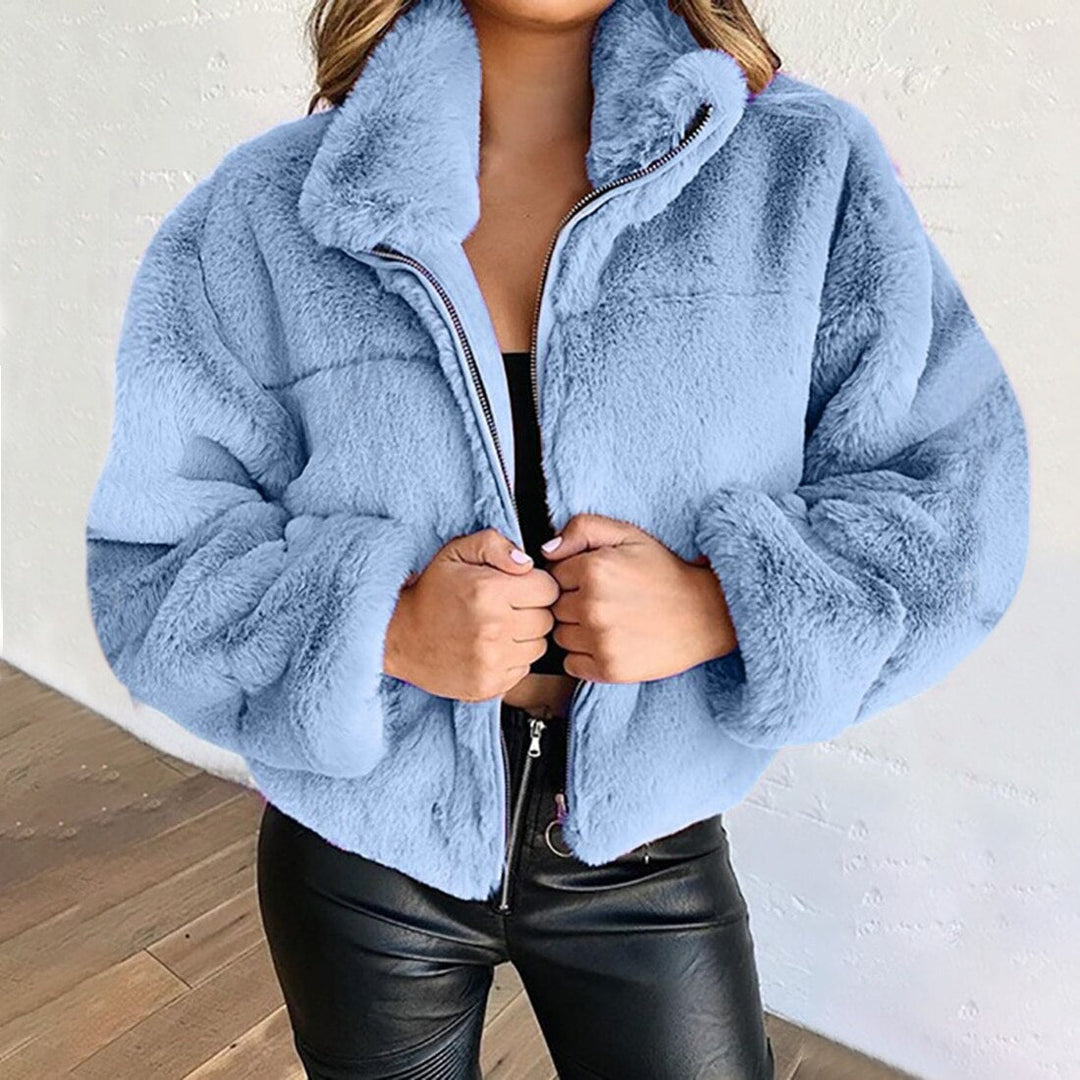 Luna Giacca Teddy Donna Corta – Faux Fur Morbido con Collo Alto e Chiusura a Zip