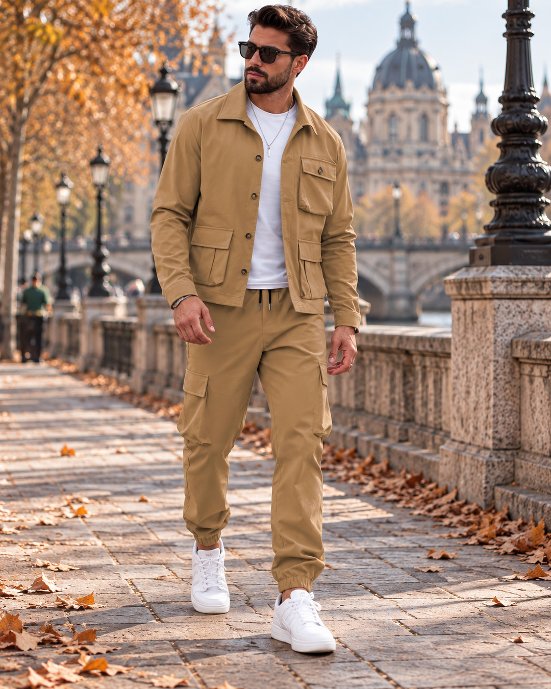 Enzo Completo Cargo Uomo Due Pezzi – Giacca e Pantaloni Casual Multitasche
