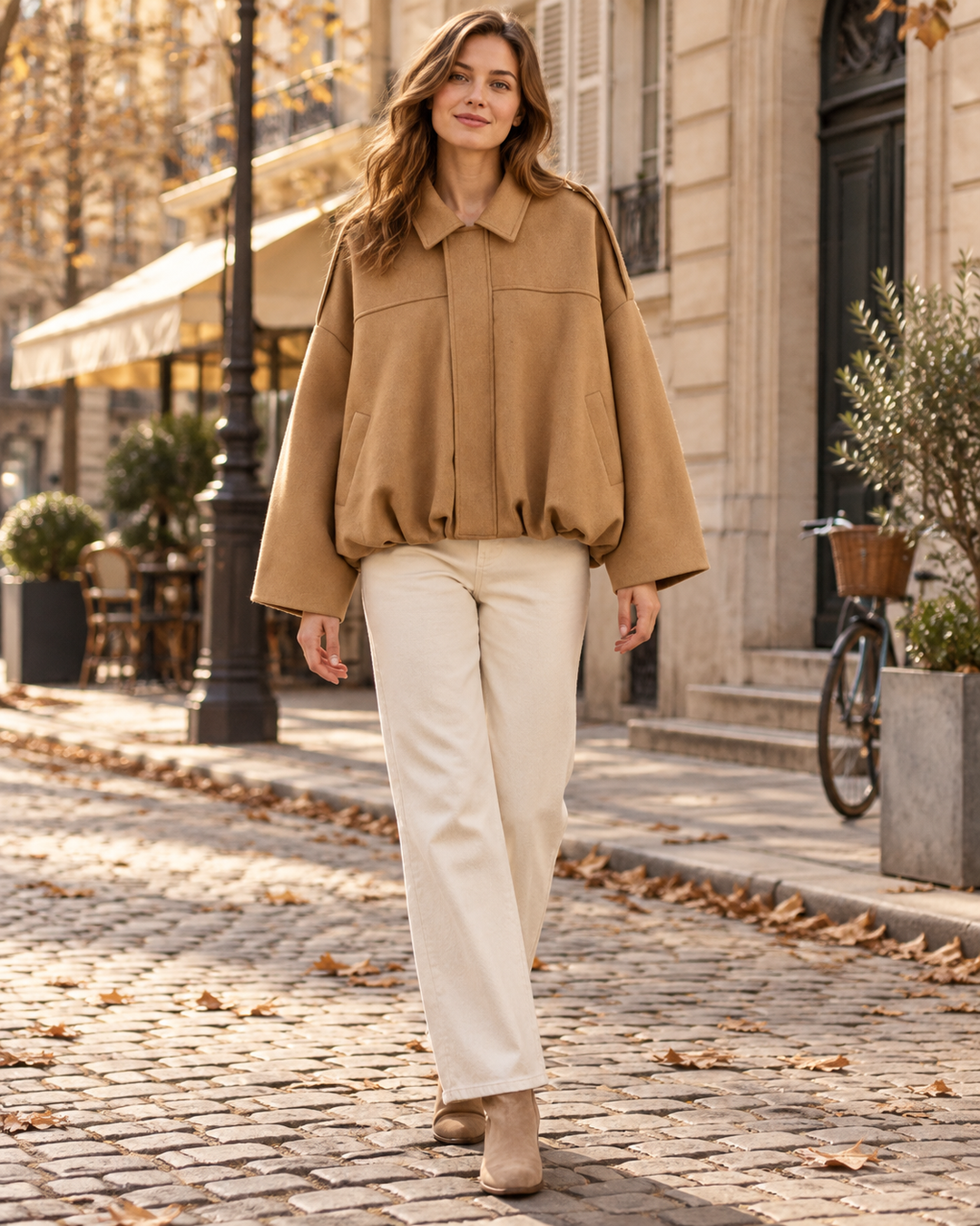 Dámský krátký oversized bomber Wynona z imitace semiše s netopýřími rukávy