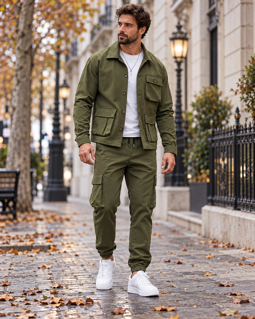Enzo Completo Cargo Uomo Due Pezzi – Giacca e Pantaloni Casual Multitasche