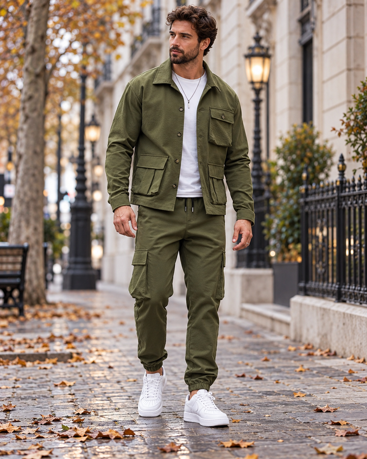 Enzo Completo Cargo Uomo Due Pezzi – Giacca e Pantaloni Casual Multitasche