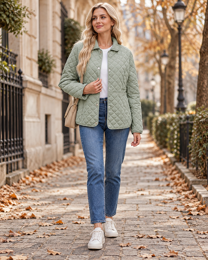 Quirina Giacca Donna Trapuntata a Rombi – Maniche Lunghe, Bottoni e Tasche – Stile Casual
