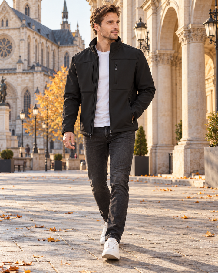 Elias Leichte Herren-Softshelljacke – Wasserdichte Schicht mit Fleecefutter und winddichtem Outdoor-Design aus drei Schichten