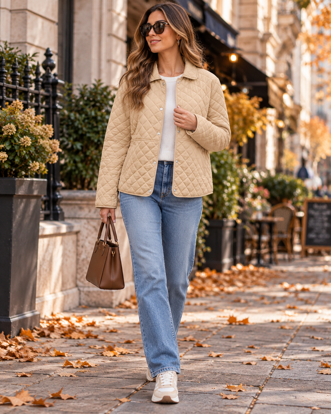 Quirina Giacca Donna Trapuntata a Rombi – Maniche Lunghe, Bottoni e Tasche – Stile Casual