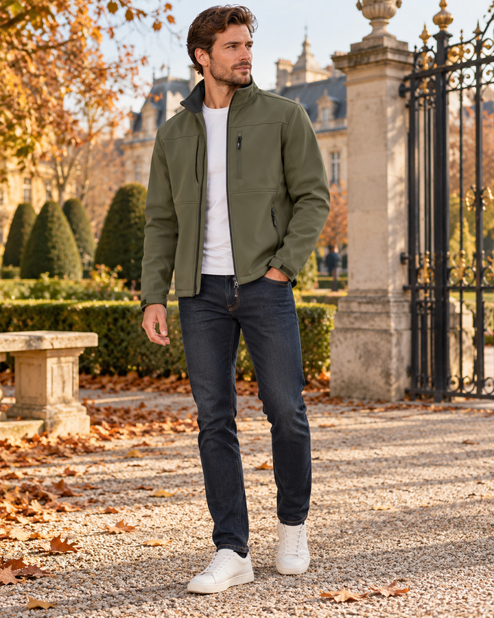 Elias Leichte Herren-Softshelljacke – Wasserdichte Schicht mit Fleecefutter und winddichtem Outdoor-Design aus drei Schichten