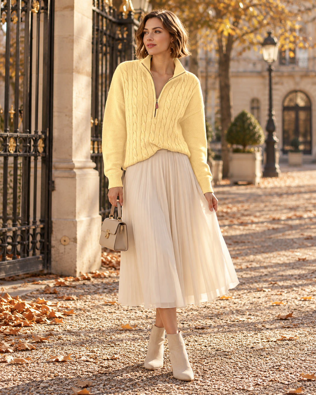 Alyssa Zopfmuster-Pullover mit Viertelreißverschluss – Weicher langärmliger Pullover