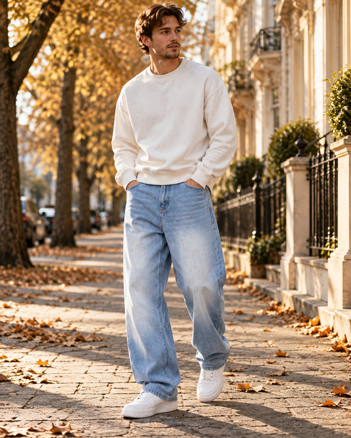Ανδρικό baggy τζιν Nikolai με φαρδύ μπατζάκι – Άνετη streetwear εφαρμογή και ελαστικό ντένιμ 340 GSM
