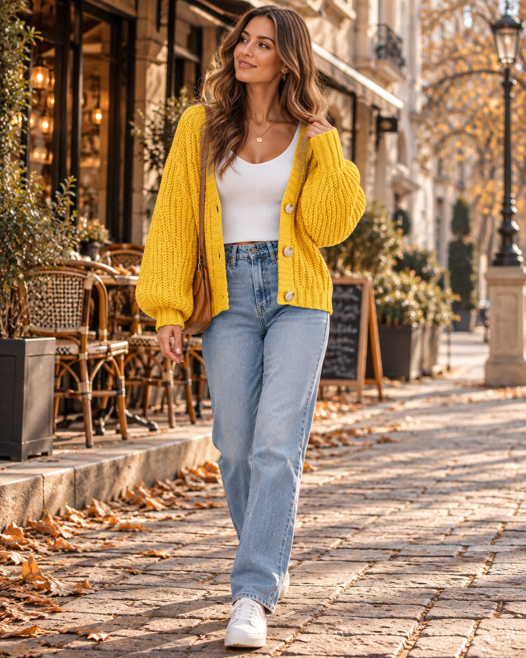 Amara oversize-cardigan i kraftig strik med V-hals og knapper til et afslappet look