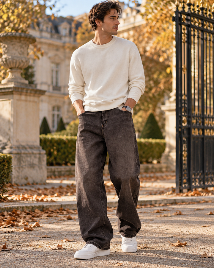 Ανδρικό baggy τζιν Nikolai με φαρδύ μπατζάκι – Άνετη streetwear εφαρμογή και ελαστικό ντένιμ 340 GSM
