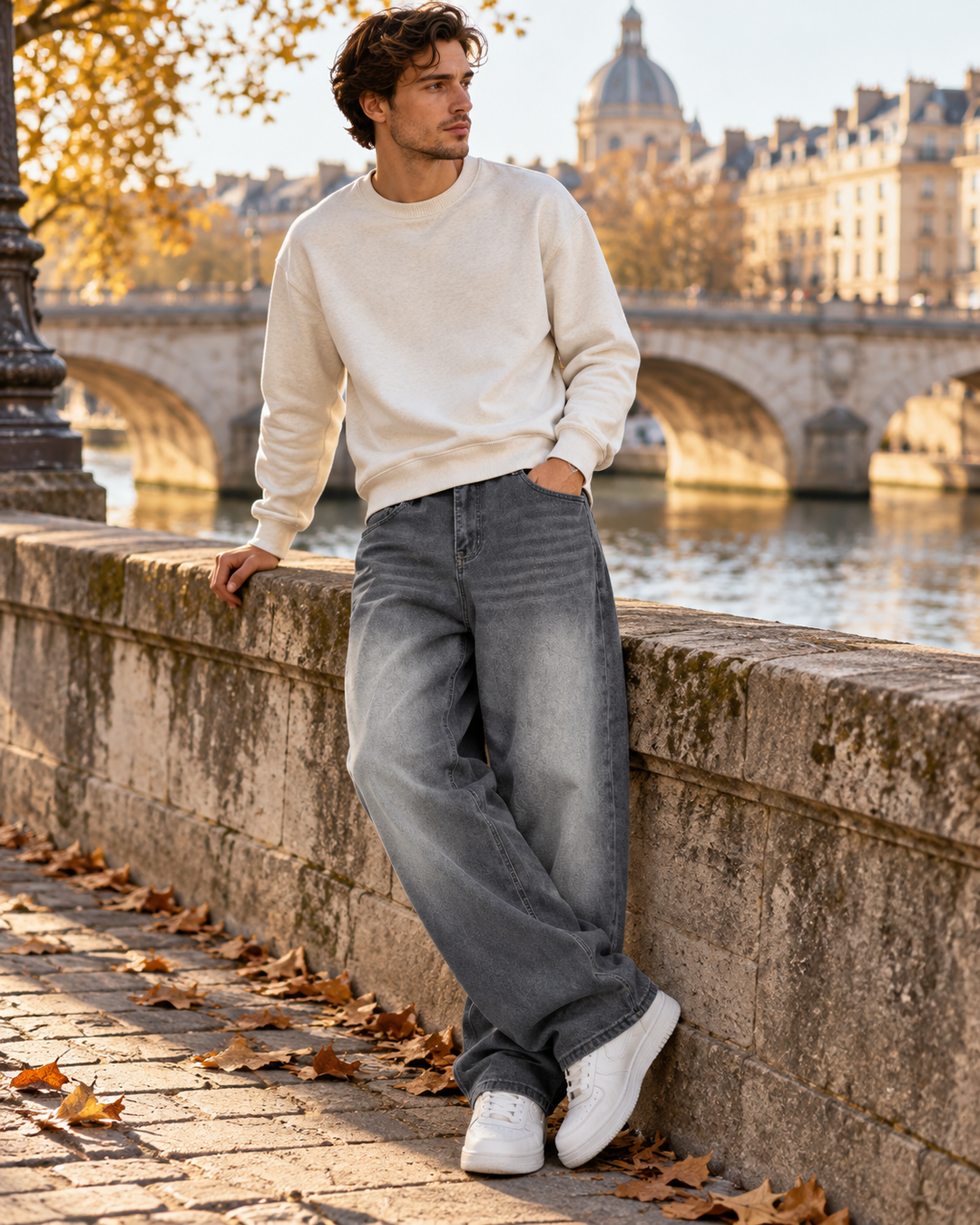 Ανδρικό baggy τζιν Nikolai με φαρδύ μπατζάκι – Άνετη streetwear εφαρμογή και ελαστικό ντένιμ 340 GSM
