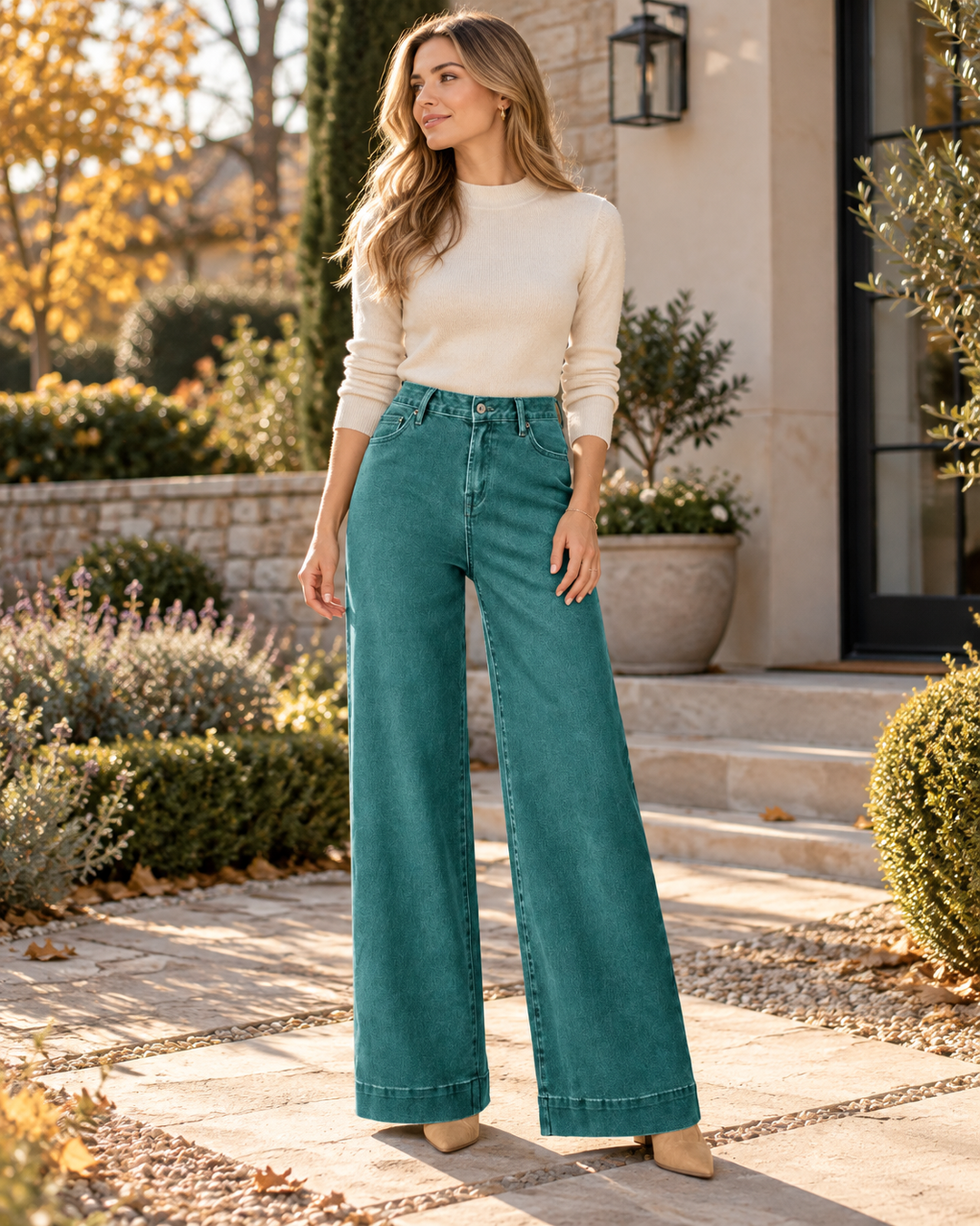 Ophelia Jeans a vita alta e gamba larga in denim elasticizzato