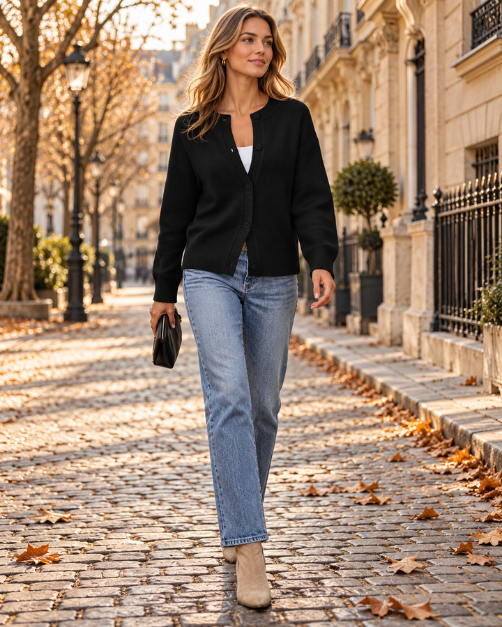 Camille Cardigan Oversize in Maglia con Bottoni – Maglione a Maniche Lunghe con Spalle Scese