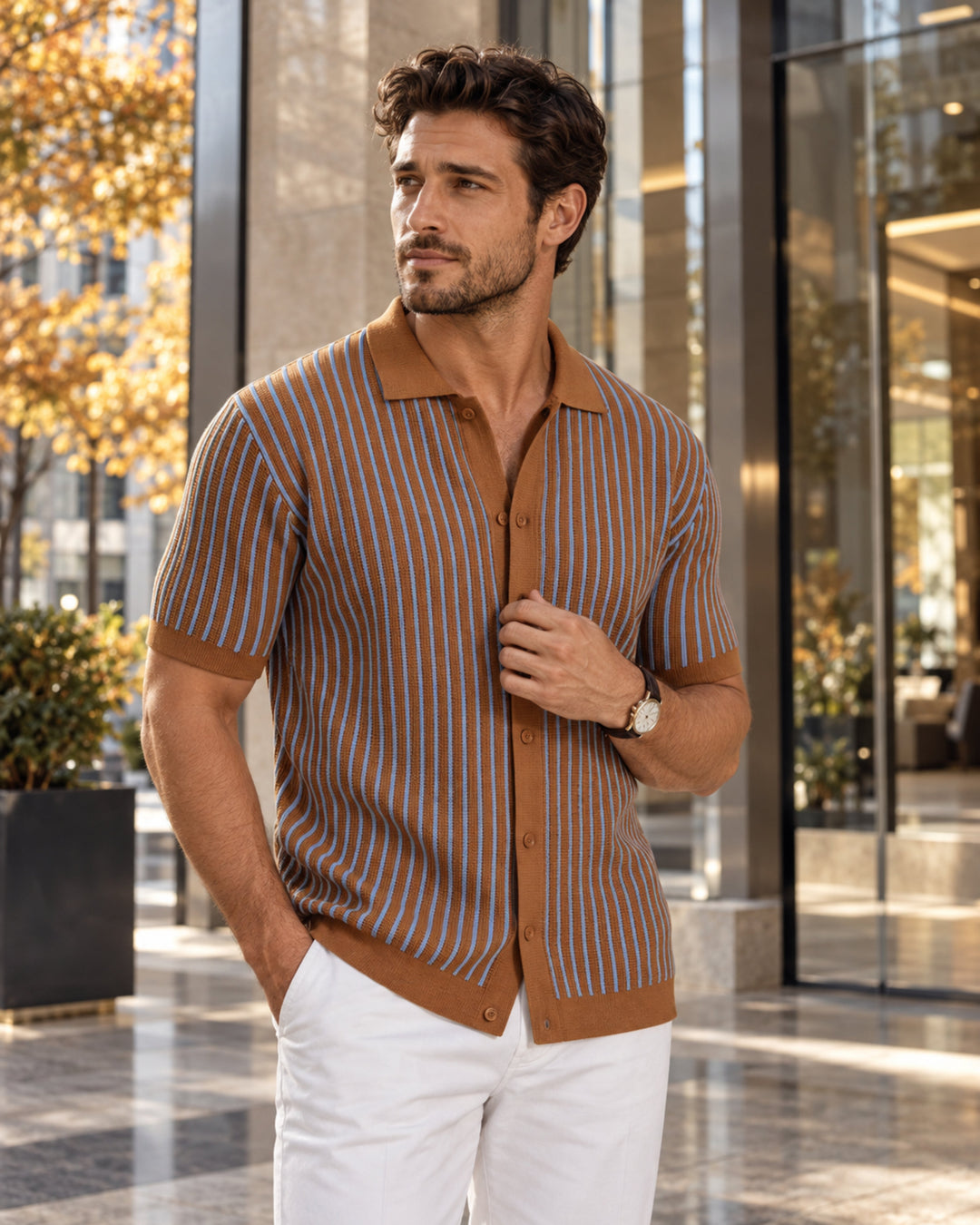 Mateo Polo Uomo in Maglia a Righe – Maniche Corte, Bottoni, Stile Estivo