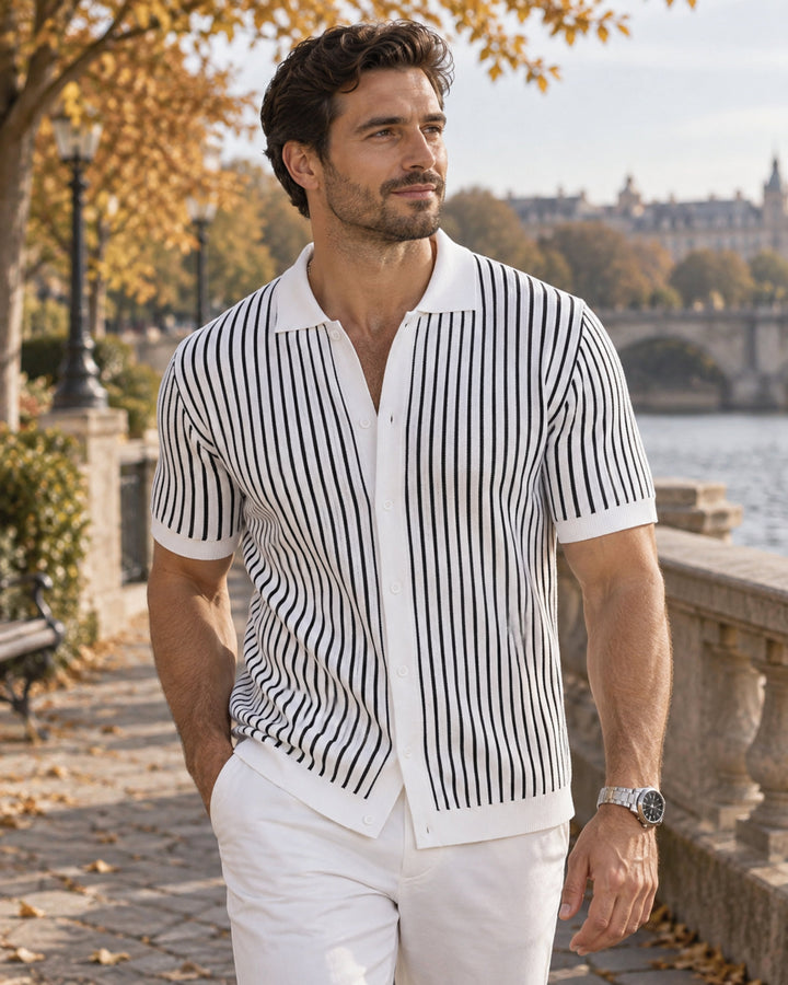 Mateo Polo Uomo in Maglia a Righe – Maniche Corte, Bottoni, Stile Estivo