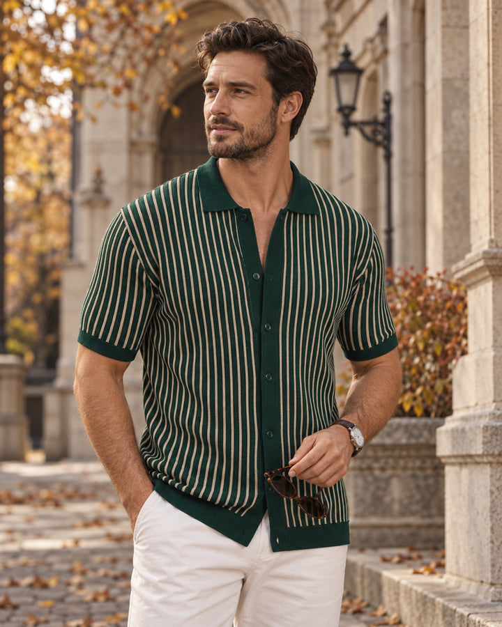 Mateo Polo Uomo in Maglia a Righe – Maniche Corte, Bottoni, Stile Estivo