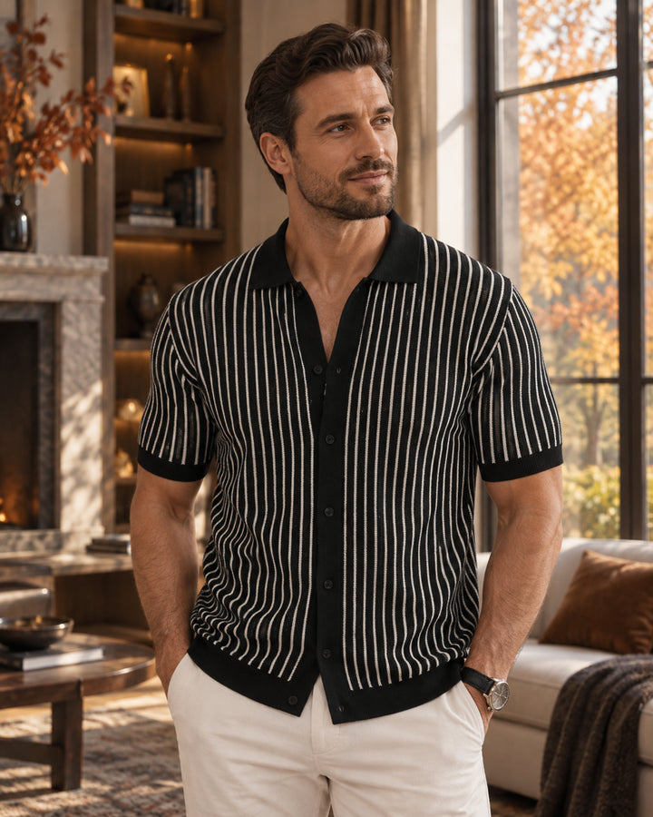 Mateo Polo Uomo in Maglia a Righe – Maniche Corte, Bottoni, Stile Estivo