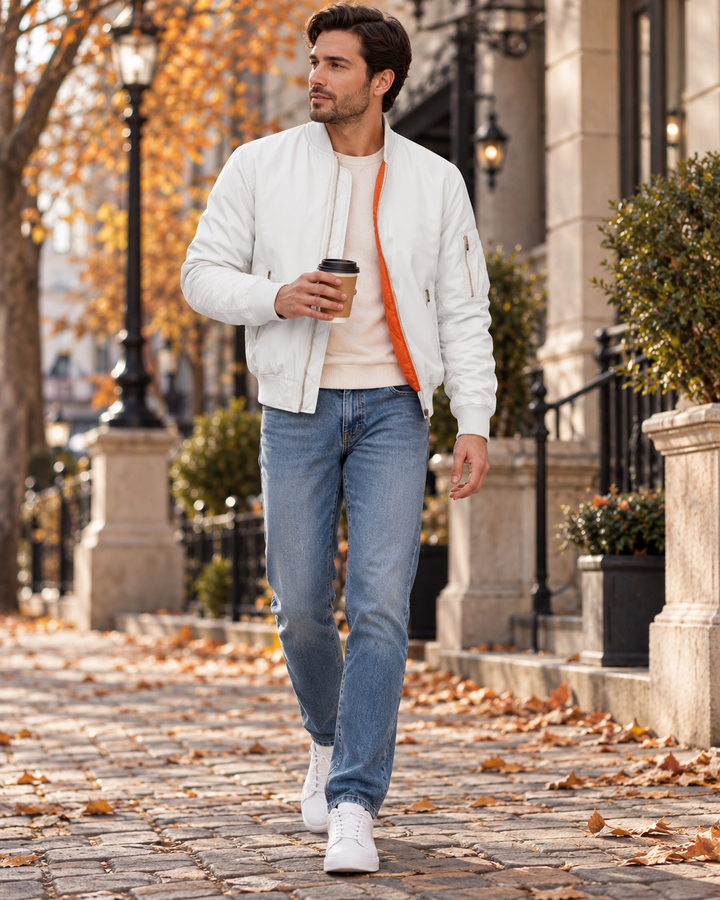 Felix Men's Warm Quilted Bomber Jacket - Full Zip, Ribbed Trim and Multiple Pockets